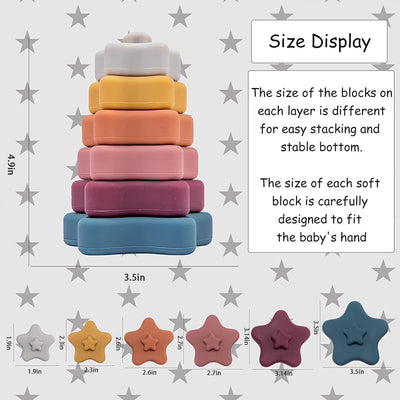 Fidtoy Juguete Apilable de Estrellas de Silicona para Niños Pequeños Set de Aprendizaje Sensorial Montessori