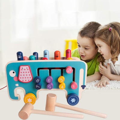 Fidtoy Montessori Pillonage Bench for Toddlers – Wooden Musical Hammer Toy for Early Learning & Fine Motor Skills