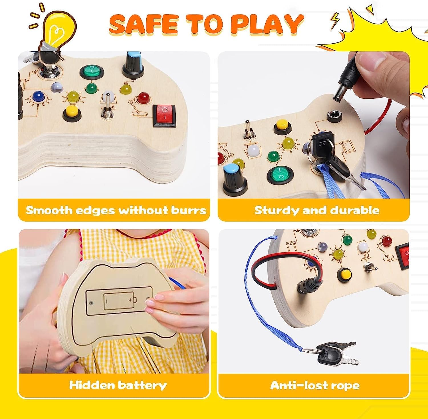 Tableau d'activités Montessori pour bébés, Tableau d'activités en bois pour bébés avec 7 interrupteurs à bascule lumineux LED, Jouet éducatif de développement pour le voyage, Cadeau pour les bébés et les tout-petits de 3 ans et plus, Enfants autistes