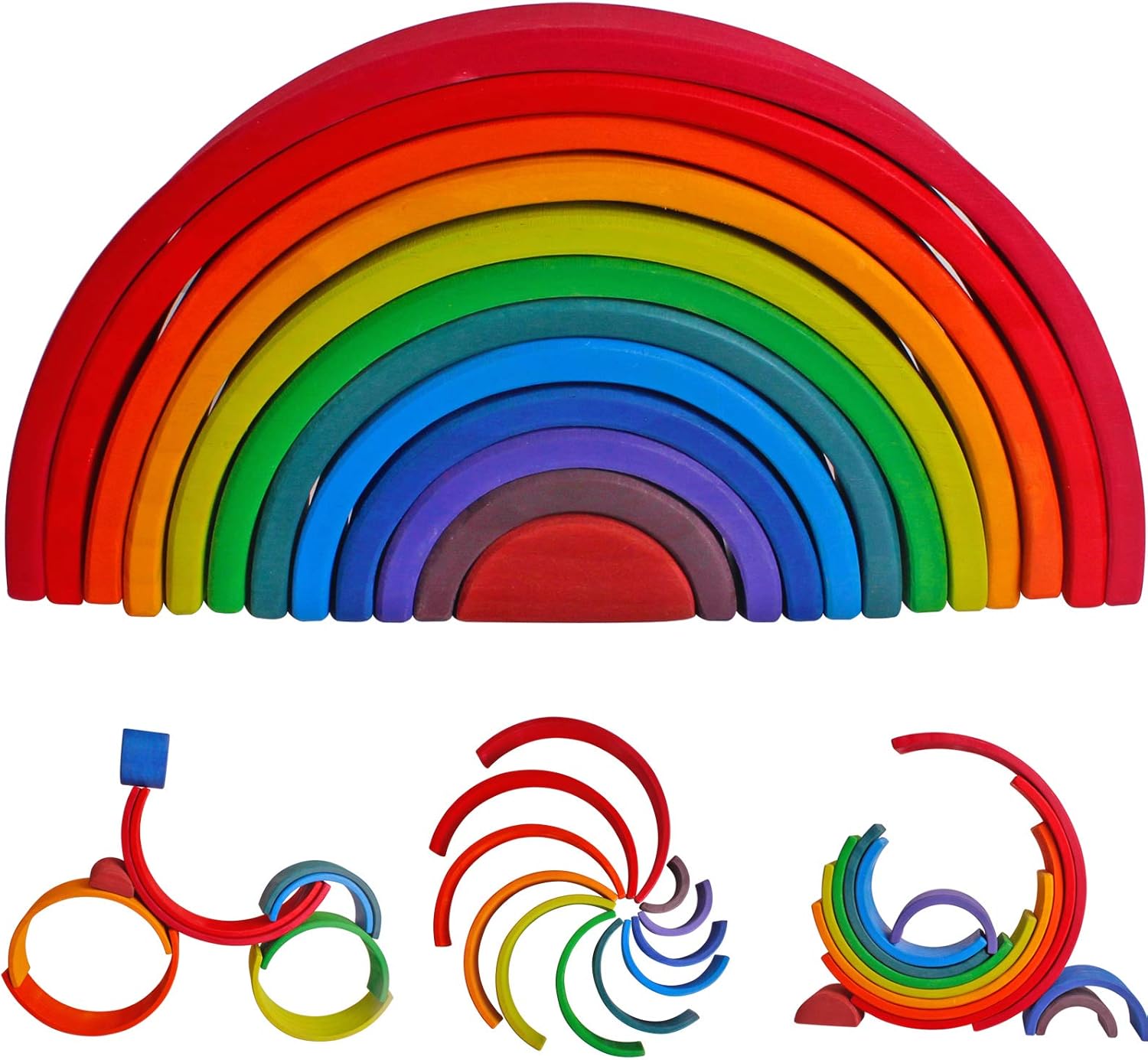 Fidtoy Rainbow Semi Circle Wooden Building Toy for Kids 3+
