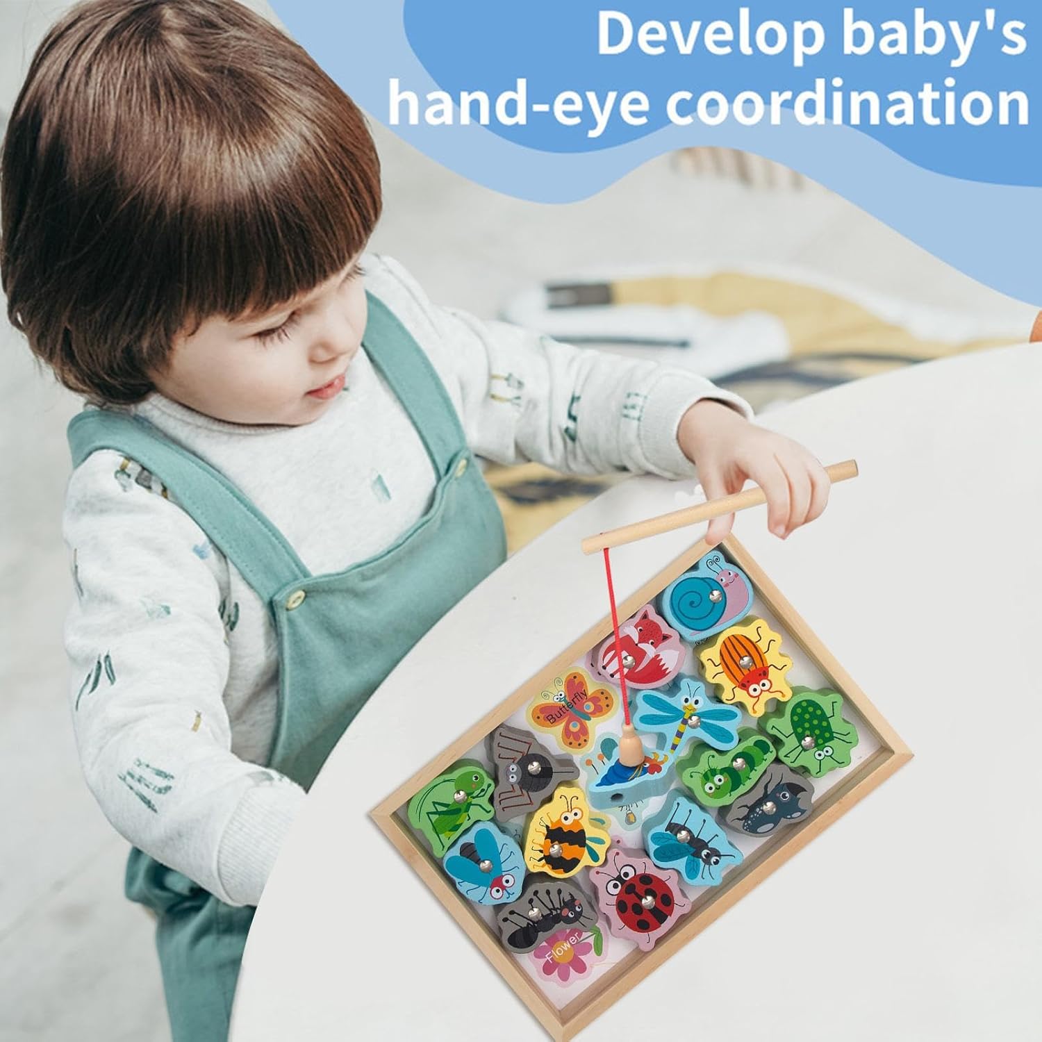 Jouets de pêche éducatifs - Jeux de pêche magnétiques 2 en 1 sûrs et inoffensifs - Ensemble de jeu de pêche pour tout-petits, jouets de pêche magnétiques, cadeau pour enfants