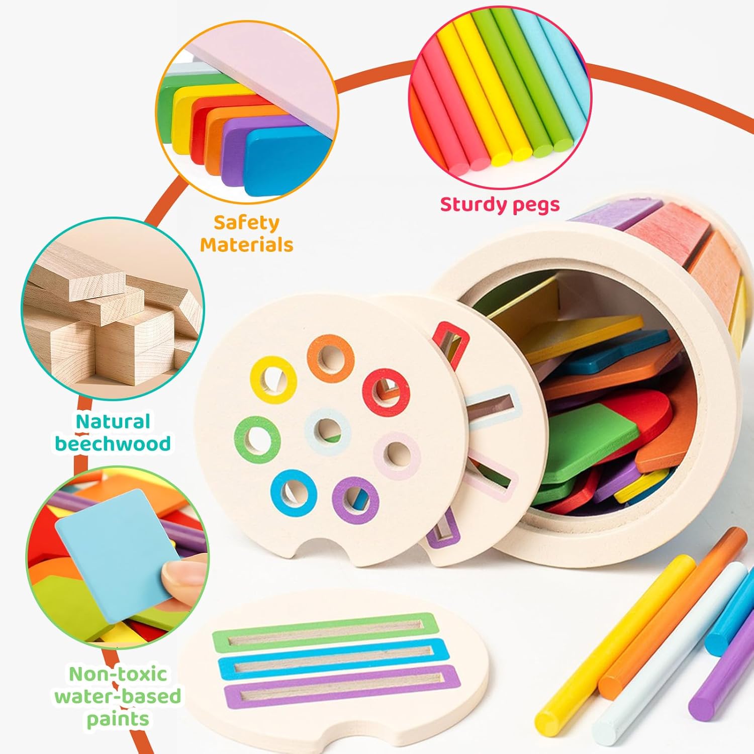 Fidtoy Color Sorting Activity Wooden Bucket Montessori Shape Sorting Toy for Toddlers