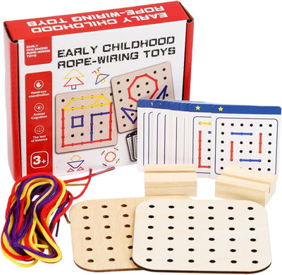 Jouets Mont-essori en bois pour lacets, ensemble casse-tête d'éveil, jouets de motricité fine, kit de voyage, kit de couture pour les jouets de la petite enfance