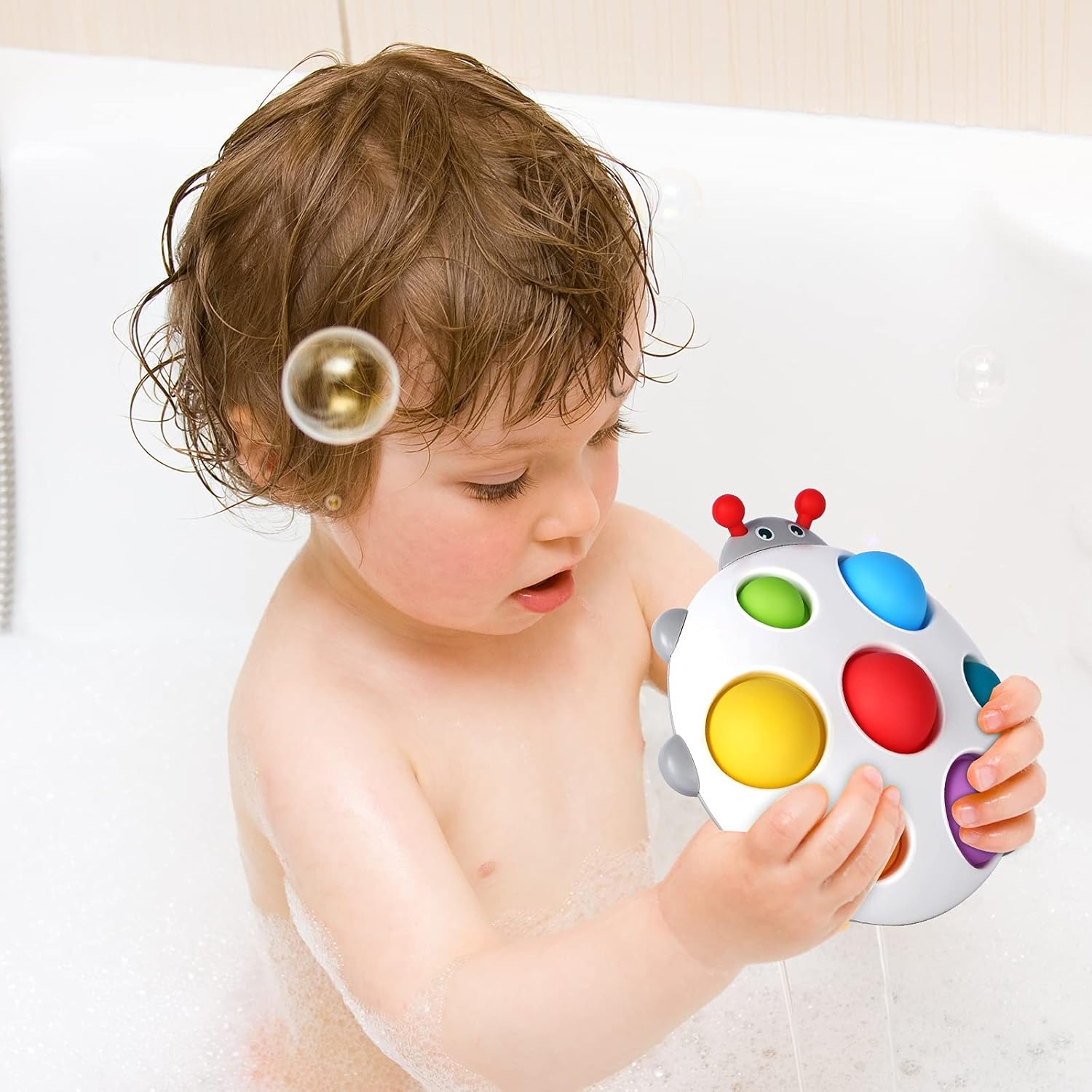 Fidtoy Baby Sensory Pop Toy Silicone Dimple Fidget Toy for Toddlers 6 Months+ Tactile Bubble Board Calm Travel Bath Toy Fine Motor Skills Toy