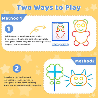 Fidtoy Wooden Sticks and Rings Pattern Matching Puzzle Cards Montessori Fine Motor Memory Toy for Kids Ages 3 to 8