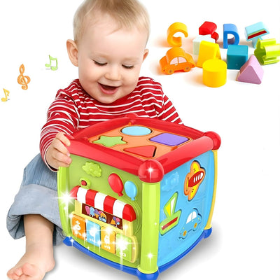 Fidtoy 6 Sided Activity Cube Toy for Toddlers Music Lights Gears Shape Sorting Learning Play