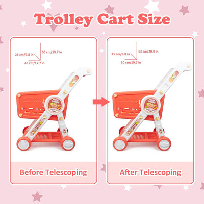 Fidtoy Caddie de Supermarché Enfant avec Accessoires de Jeu d'Imitation Aliments, Chariot de Supermarché Réglable pour Tout-Petits