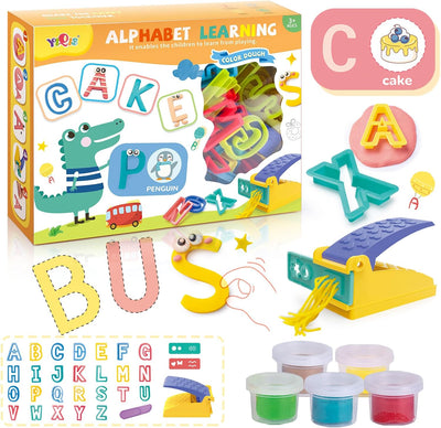 Fidtoy - Kit de Pâte à Modeler Alphabet pour Enfants, Ensemble de Pâte à Modeler Réutilisable avec Moules de Lettres, Jouet d'apprentissage ABC pour les 3 ans et plus