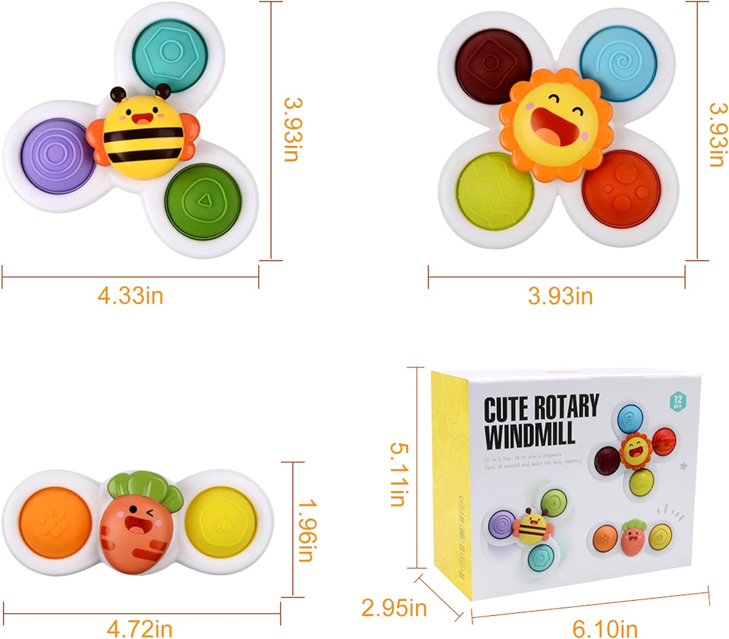 Fidtoy Bébé Ventouse Rotative 3 pièces Jouet Pop It Jouet de Bain Sensoriel
