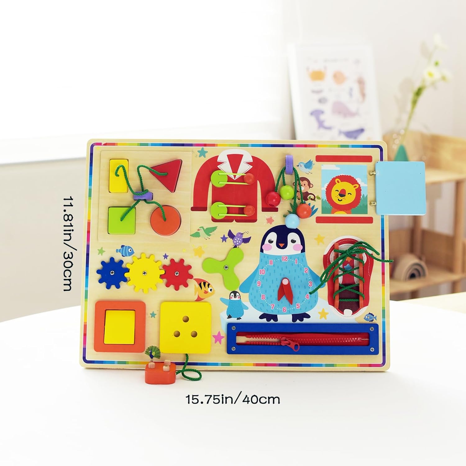 Fidtoy 11 en 1 Tableau d'activités Montessori pour tout-petits, planche sensorielle en bois avec fermetures éclair, boutons, engrenages, motricité fine, jouet de voyage silencieux, cadeau
