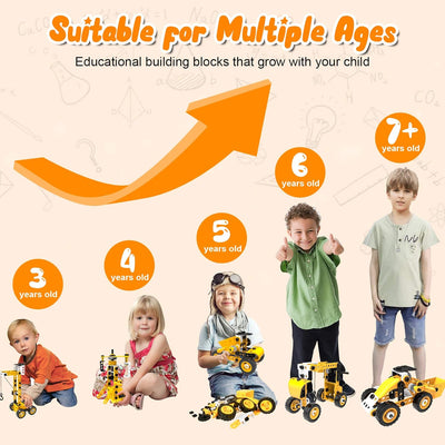 Fidtoy 10-in-1 Construction Vehicle Building Set for Kids STEM Engineering Toy 108 PCS