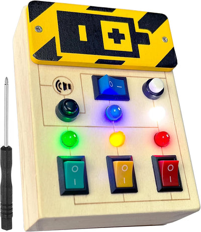TEUVO Planche d'activités lumineuse LED pour tout-petits avec sons, jouets de voyage sensoriels Montessori en bois avec boutons pour occuper les enfants, cadeaux pour garçons et filles de 3 ans et plus