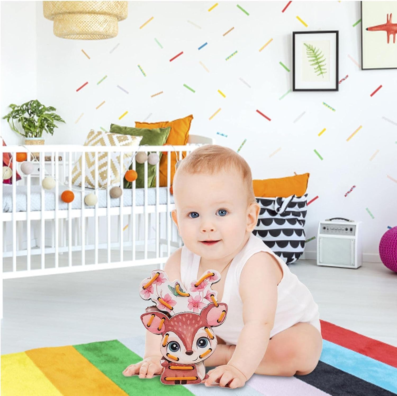 Laçage Ukuding pour tout-petit - Cartes de couture en carton à lacer avec animaux - Matériel de bricolage pour l'éducation préscolaire Ferme, jeux de laçage, jouets d'activité