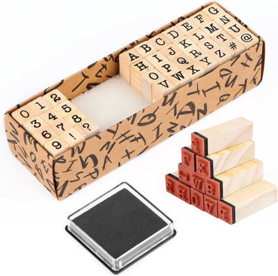 Fidtoy Wooden Number and Letter Stamp Set 40 Pieces Alphabet Rubber Stamps with Inkpad for Kids DIY Cards Scrapbooks Journals Ages 3+