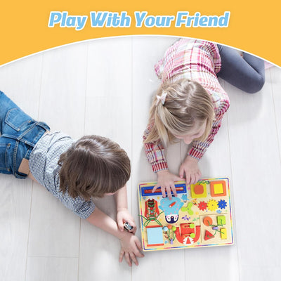 Fidtoy 11 en 1 Tableau d'activités Montessori pour tout-petits, planche sensorielle en bois avec fermetures éclair, boutons, engrenages, motricité fine, jouet de voyage silencieux, cadeau