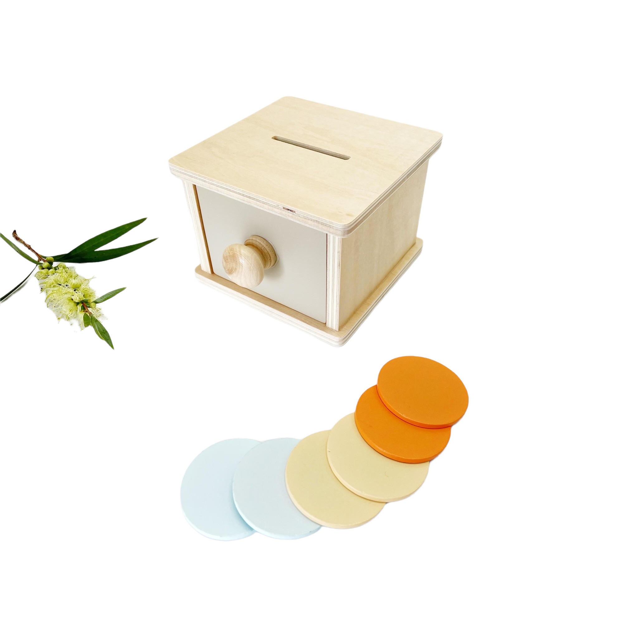 Boîte de permanence d'objet Montessori : tiroir et balle / pièces et tiroir