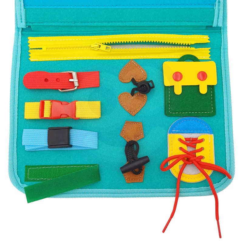 Fidtoy Busy Dinosaur Montessori Sensory Book for Toddlers – 4 Double-Sided Pages Quiet Book, Fine Motor Skills Learning Activity Book, Travel Toy for Kids Ages 2+