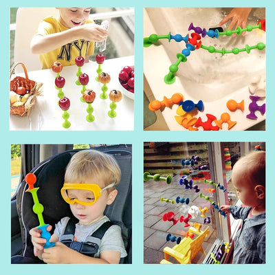 Fidtoy Suction Building Blocks Construction Toy 90 Pieces for Kids Ages 3-8, Silicone Suction Cup Blocks Set, Colorful Creative STEM Building Toy for Fine Motor Skills and Imaginative Play