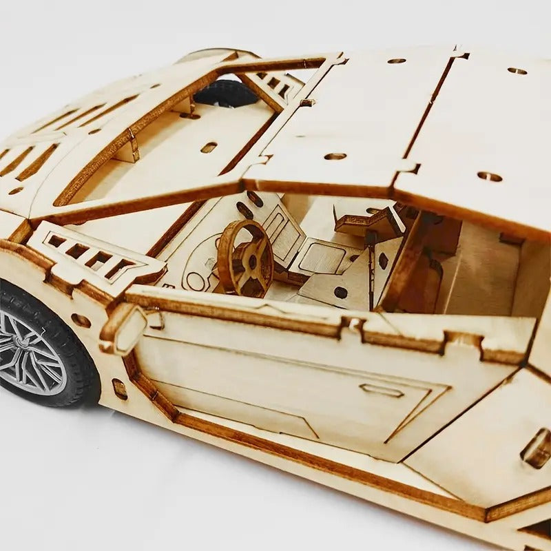 Fidtoy Puzzle 3D en Bois Voiture Supercar à Rétrofriction 114 Pièces, Maquette de Voiture en Bois pour Adolescents et Amateurs de Puzzles à partir de 14 Ans