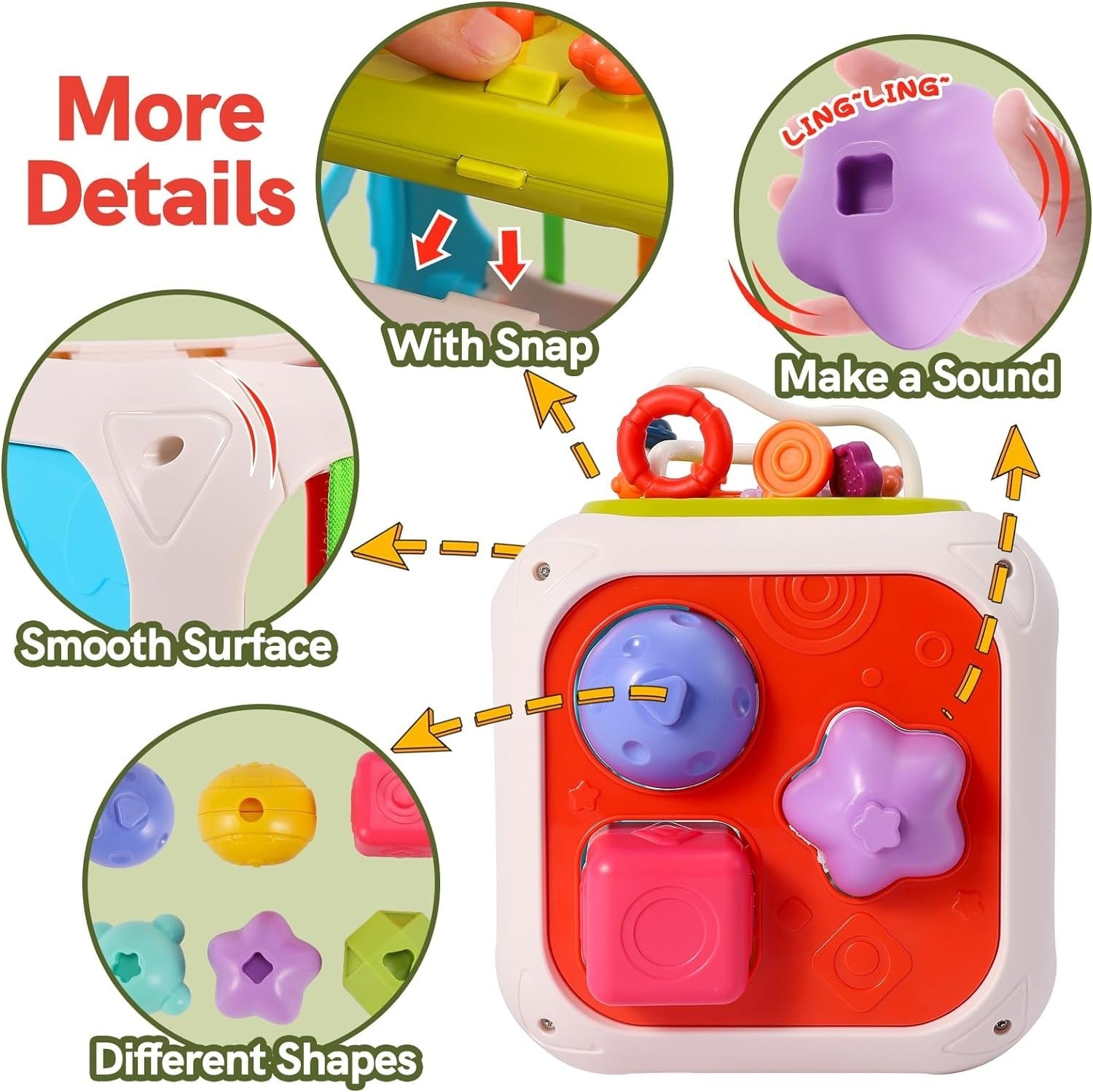 Fidtoy 7-in-1 Multifunctional Shape Sorting Box for Toddlers, Montessori Activity Cube with Shape Sorter, Beads, Gears, Pull String and Stacking Blocks