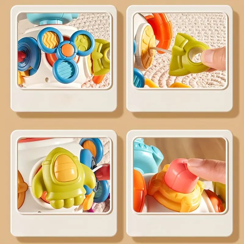 Fidtoy 8-en-1 Ensemble de Jeu d'Activités Multifonctionnel Occupé sur le Thème de l'Espace pour Tout-Petits, Cube d'Activités Sensorielles Montessori avec Boutons, Engrenages, Cordons à Tirer et Curseurs