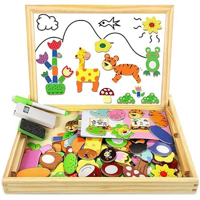 Fidtoy Puzzle magnétique et tableau à dessin double face pour enfants – Jouet d'apprentissage Montessori pour la créativité et la motricité fine