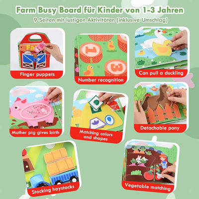 3D Felt Farm Quiet Book, Busy Board Montessori Toy from 1-3 Years, Quiet Book Activity Board for Children, Gift Toy Girls Boys