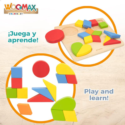 WOOMAX 49358 Puzzle en bois Formes géométriques + 24 m Coloré Normal