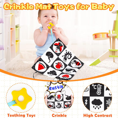 Livre en tissu à contraste élevé Fidtoy pour bébés – Set de jouets Montessori noir et blanc sensoriels pour le temps sur le ventre de 0 à 6 mois