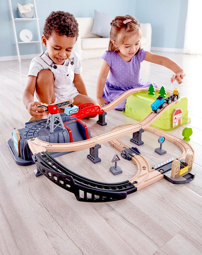 Fidtoy Juego de Tren de Construcción de Vías de Madera con Cubo, 50 Piezas