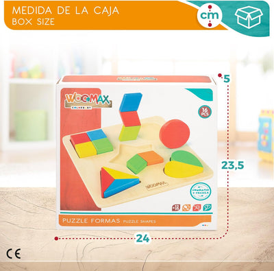 WOOMAX 49358 Puzzle en bois Formes géométriques + 24 m Coloré Normal