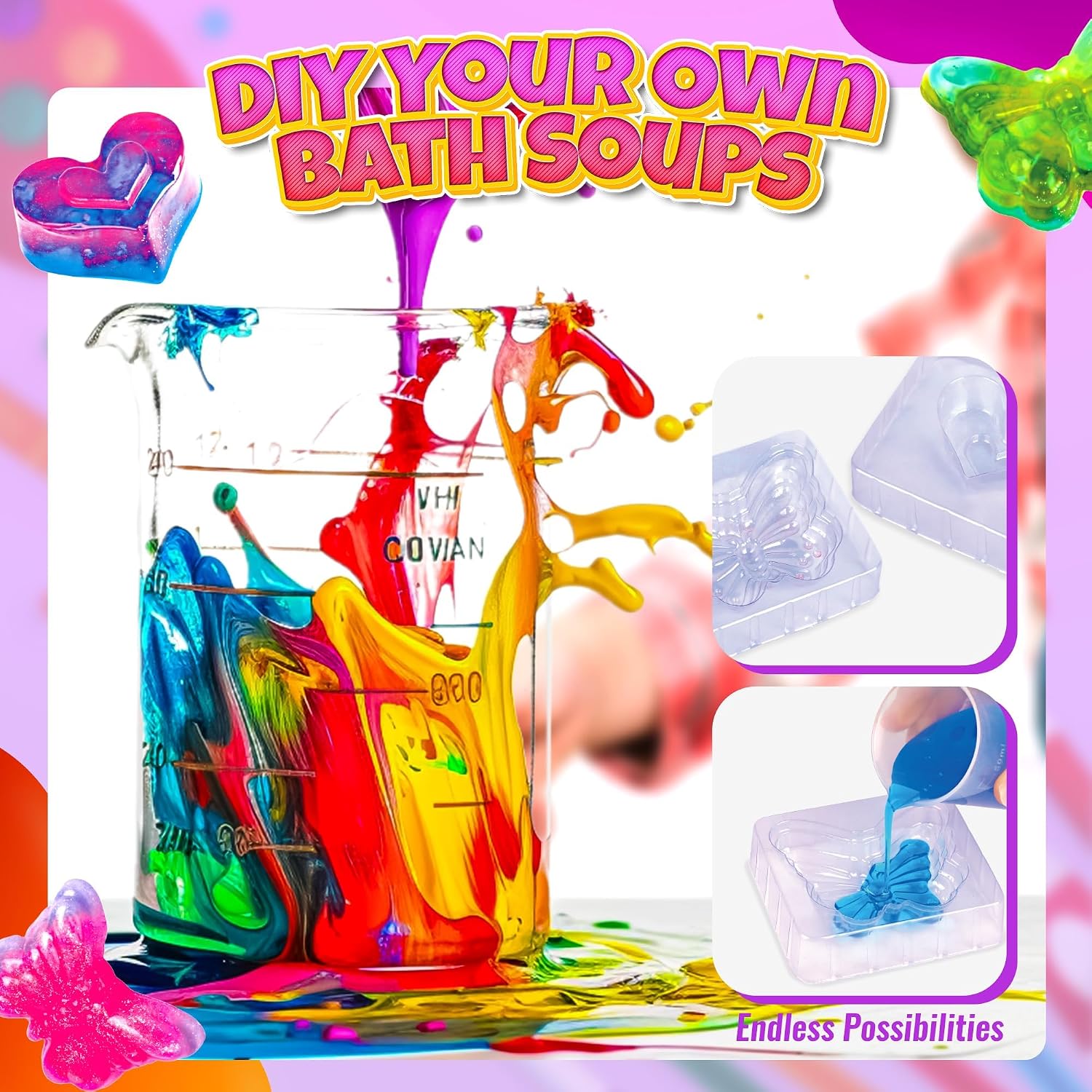 Fidtoy Science Exploration Make Your Own Colorful and Scented Soaps Kit for Kids Ages 8+, DIY Soap Making STEM Craft Set with Transparent Soap Base, Fragrances, Pigments, 3D Butterfly and Heart Molds