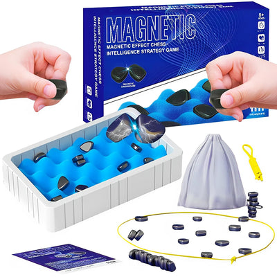 Jeu de société familial Fidtoy Magnetic Effect Chess Stone, Jeu de stratégie en pierre magnétique avec plateau en éponge, corde de jeu et sac de rangement, Jeu de société de logique familiale pour les 3 ans et plus