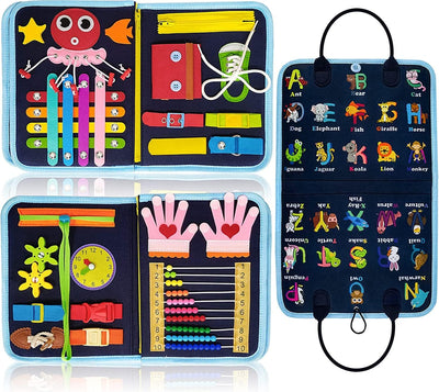Gojmzo Busy Board Montessori Jouets pour Tout-Petits Garçons et Filles, Cadeaux, Jouets Sensoriels pour Tout-Petits, Activités Éducatives de Voyage Préscolaires Apprentissage Alphabet Compter Motricité Fine