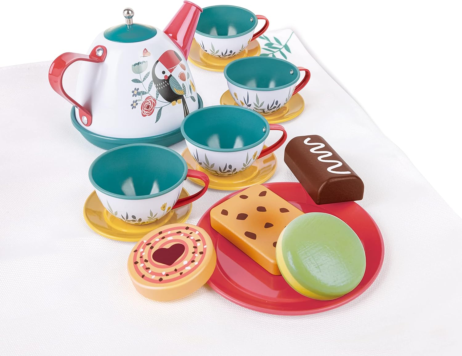 Fidtoy Pretend Play Tea Set Picnic Toy with Teapot Cups and Cookies