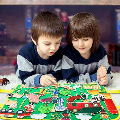 Craftstory Tablero de Fieltro de Viaje para Niños Pequeños, Juguetes de Animales de Granja, Actividades de Aprendizaje Preescolar, 37 Piezas, Juguetes Sensoriales, Historias de Corral para el Aula, Suministros de Arte y Manualidades