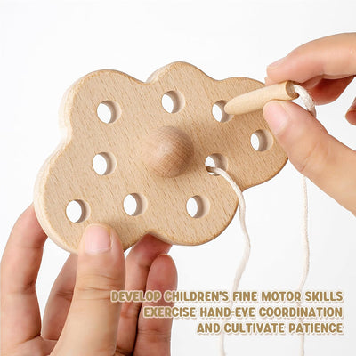 Jouets à lacer en bois FlameFlash pour tout-petits de 1 à 3 ans, jouets à enfiler en bois massif, jouets pour tout-petits silencieux lune/étoiles/nuage pour voyage en avion, jouets sensoriels pour la motricité fine pour enfants de 2 3 4 ans (bois naturel)