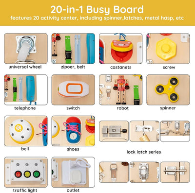 Tablero de actividades de madera Montessori 20 en 1 Fidtoy para niños pequeños