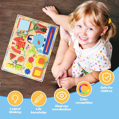 Fidtoy 11 en 1 Tableau d'activités Montessori pour tout-petits, planche sensorielle en bois avec fermetures éclair, boutons, engrenages, motricité fine, jouet de voyage silencieux, cadeau