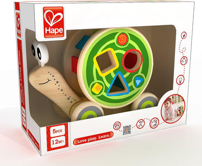 Fidtoy Juguete de arrastre con forma de caracol de madera, clasificador de formas, juguete de aprendizaje para niños pequeños