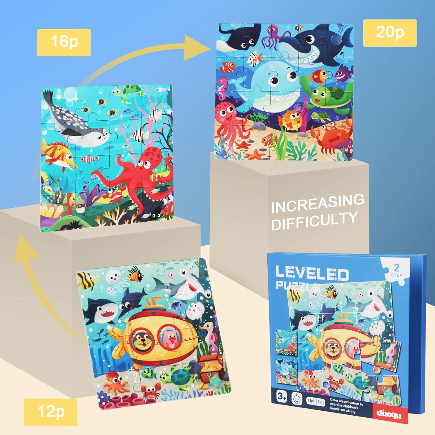 Casse-tête magnétique pour enfants de 3 à 5 ans, 3 à 48 pièces, puzzle océanique en bois, livre de puzzles de qualité supérieure, activités en voiture, jeux de voyage, jouets de voyage pour garçons et filles de 3, 4, 5, 6 ans