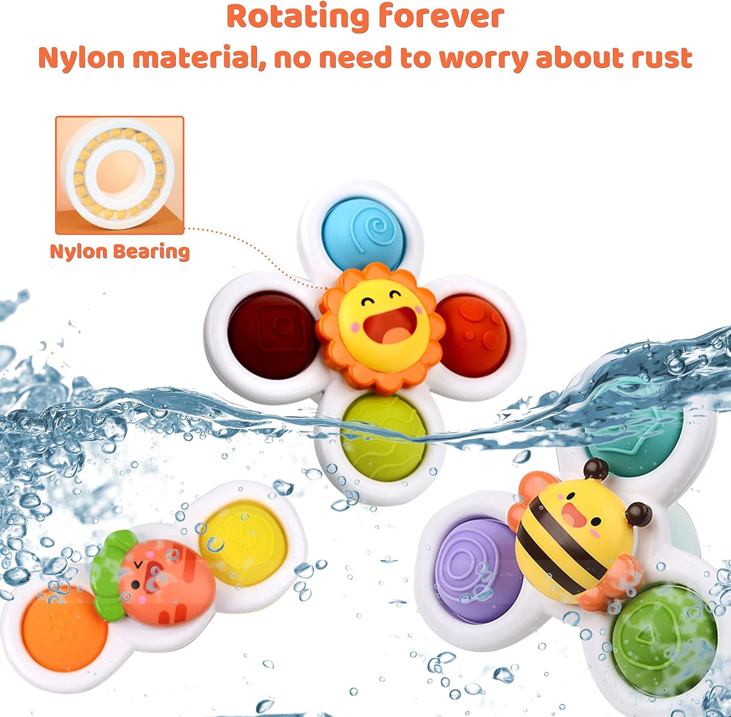 Fidtoy Bébé Ventouse Rotative 3 pièces Jouet Pop It Jouet de Bain Sensoriel