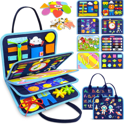 Gojmzo Busy Board Montessori Jouets pour Tout-Petits Garçons et Filles, Cadeaux, Jouets Sensoriels pour Tout-Petits, Activités Éducatives de Voyage Préscolaires Apprentissage Alphabet Compter Motricité Fine