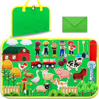 Craftstory Tablero de Fieltro de Viaje para Niños Pequeños, Juguetes de Animales de Granja, Actividades de Aprendizaje Preescolar, 37 Piezas, Juguetes Sensoriales, Historias de Corral para el Aula, Suministros de Arte y Manualidades