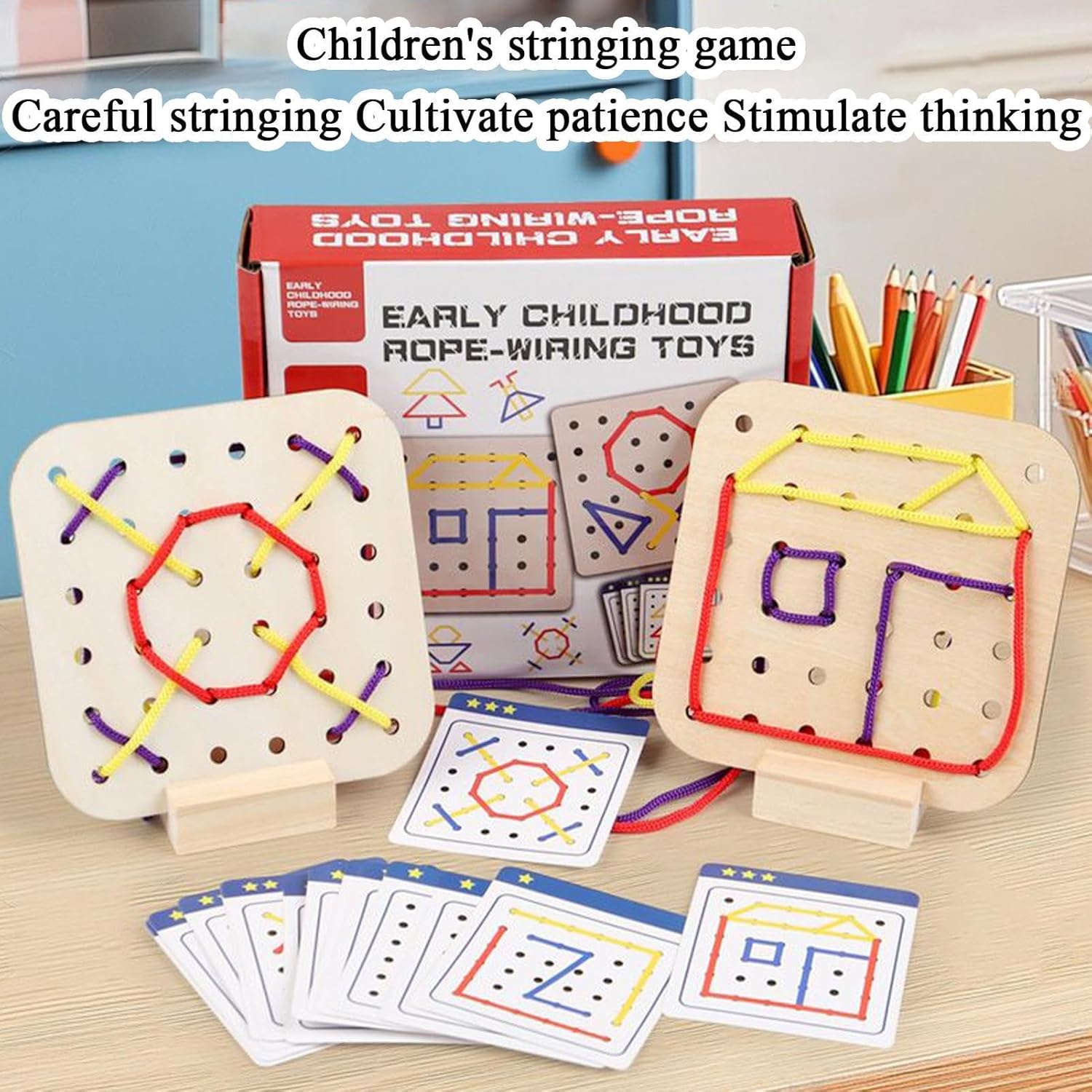 Jouets Mont-essori en bois pour lacets, ensemble casse-tête d'éveil, jouets de motricité fine, kit de voyage, kit de couture pour les jouets de la petite enfance