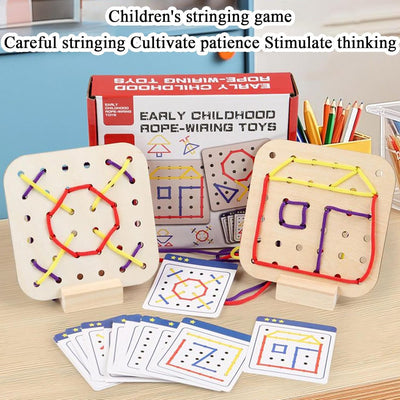 Jouets Mont-essori en bois pour lacets, ensemble casse-tête d'éveil, jouets de motricité fine, kit de voyage, kit de couture pour les jouets de la petite enfance