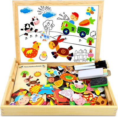Fidtoy Puzzle magnétique et tableau à dessin double face pour enfants – Jouet d'apprentissage Montessori pour la créativité et la motricité fine