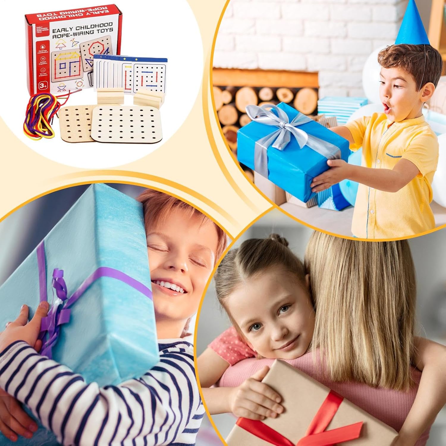 Jouets Mont-essori en bois pour lacets, ensemble casse-tête d'éveil, jouets de motricité fine, kit de voyage, kit de couture pour les jouets de la petite enfance