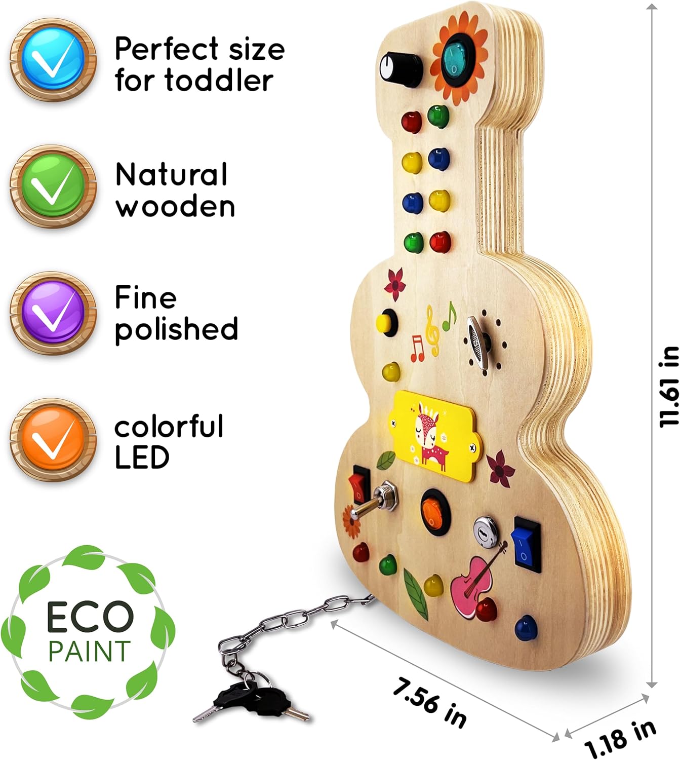 Table d'activités musicale Montessori en bois pour les tout-petres de 3 à 5 ans avec bouton mécanique, ampoules colorées, interrupteurs, boutons - Développe les sens, la motricité et la pensée logique