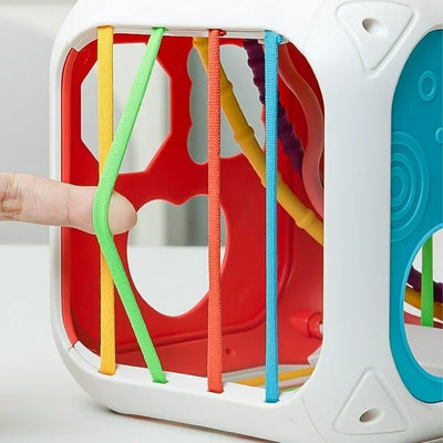Fidtoy 7-in-1 Multifunctional Shape Sorting Box for Toddlers, Montessori Activity Cube with Shape Sorter, Beads, Gears, Pull String and Stacking Blocks